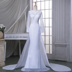 Elegant Sheath Chapel Train Wedding Dress with Long Sleeves