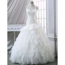 Discount Luxury Sheath Halter Sweetheart Tulle Bubble Skirt Bridal Wedding Dress
