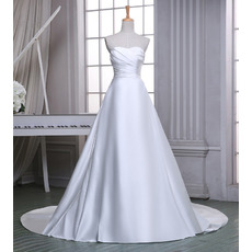 Classic A-Line Sweetheart Sleeveless Chapel Train Satin Wedding Dress