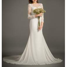 Casual Timeless Sweetheart Chiffon Tulle Wedding Dress with Long Sleeves