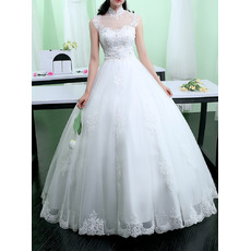 Custom Classic Ball Gown Mandarin Collar Floor Length Organza Wedding Dress