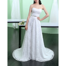 Discount Strapless Sleeveless Sweep Train Lace Wedding Dress