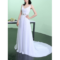 Classic Sexy V-Neck Sleeveless Sweep Train Chiffon Pleated Wedding Dress