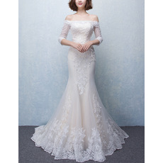 Sexy Romantic Trumpet Off-the-shoulder Wedding Dress with 3/4 Long Sleeves