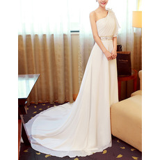 Beautiful Belt Bandage One Shoulder Long Chiffon Asymmetric Wedding Dress
