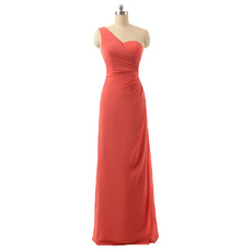 Inexpensive Spring One Shoulder Long Chiffon Bridesmaid Dress Under 100