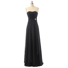 Affordable Strapless Floor Length Chiffon Black Bridesmaid Dress Under 100