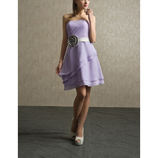 Discount Strapless Short Beach Chiffon Bridesmaid Dress with Belts & Flowers