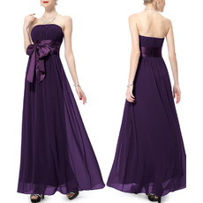 Simple Strapless Long Beach Purple Chiffon Bridesmaid Dress with Sashes
