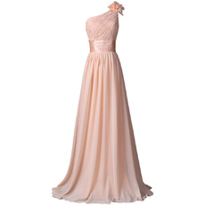 Inexpensive One Shoulder Floor Length Chiffon Bridesmaid Dress