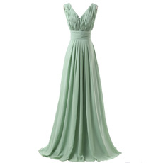 Inexpensive V-Neck Long Chiffon Bridesmaid/ Wedding Party Dress