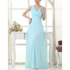 Elegant V-Neck Floor Length Chiffon Bridesmaid/ Wedding Party Dress