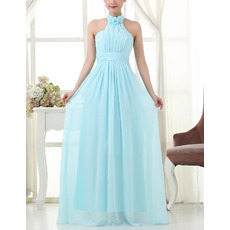 Romantic Halter Floor Length Chiffon Bridesmaid/ Wedding Party Dress