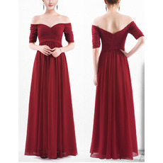 Sexy Off-the-shoulder Long Chiffon Bridesmaid Dress with Half Sleeves