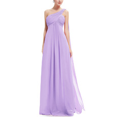 Simple One Shoulder Full Length Chiffon Bridesmaid Dress Under 100