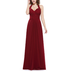 Cheap Simple Halter Sweetheart Long Chiffon Bridesmaid Dress