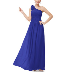 Inexpensive One Shoulder Full Length Chiffon Bridesmaid Dress