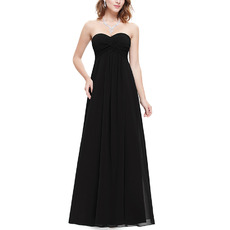 Simple Sweetheart Long Chiffon Black Bridal Bridesmaid Dress