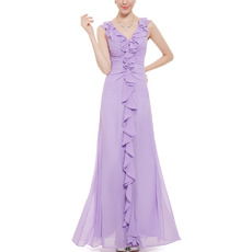 Amazing V-Neck Sleeveless Long Chiffon Ruffle Bridesmaid Dress