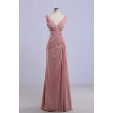 Affordable V-Neck Sleeveless Long Chiffon Bridesmaid Dress