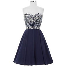 Women's A-Line Sweetheart Short Chiffon Rhinestone Sequin Cocktail Dress