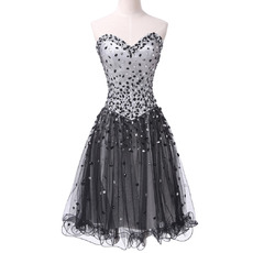 Fancy Sweetheart Short Satin Tulle Rhinestone Cocktail Party Dress