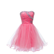 Affordable Sweetheart Short Satin Tulle Rhinestone Cocktail Party Dress