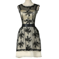 New Style Sleeveless Knee Length Black Lace Satin Cocktail Dress