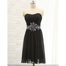 Inexpensive Simple Black Strapless Short Chiffon Cocktail Dress with Beading Belt
