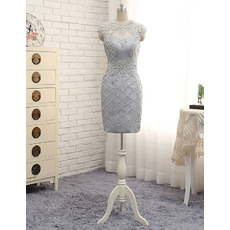 Women Sexy Column Short Satin Sequin Cocktail Party Dress with Beading