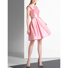 Inexpensive Simple A-Line Sleeveless Short Satin Cocktail Party Dress