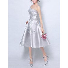 Trendy A-Line Strapless Knee Length Satin Cocktail Party Dress