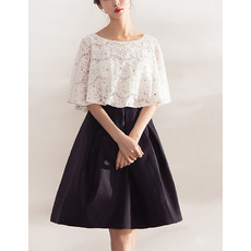 Two Piece A-Line Short Lace Overall Satin Skirt Cocktail Party Dress