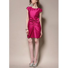 Women's Fitted Column Short Satin Formal Cocktail Party Dress with Cap Sleeves
