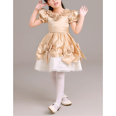Inexpensive Adorable Short Taffeta Lace Flower Girl/ Pageant Dress with Bubble Sleeves