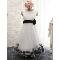 Pretty Lovely Sleeveless Ankle Length Satin Flower Girl Pageant Dress with Belts