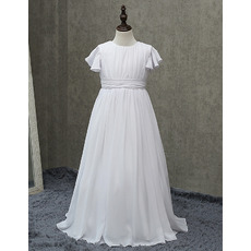 Cheap Empire Long Chiffon First Communion Dress with Short Sleeves