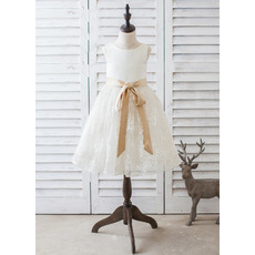 Custom Knee Length Lace Skirt Flower Girl Dress with Sashes