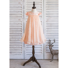 Pretty Short Sleeves Knee Length Chiffon Easter Little Girl Dress