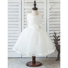 Lovely Ball Gown Tea Length Organza White Flower Girl/ First Communion Dress