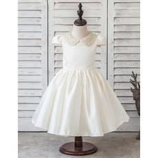 Adorable Ball Gown Short Satin Flower Girl Dress with Cap Sleeves