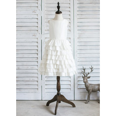 Beautiful A-Line Knee Length Satin Layered Skirt Little Flower Girl Dress