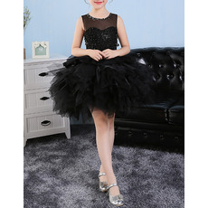 Lovely Custom Sleeveless Short Black Bubble Skirt Little Girls Tutu Dress