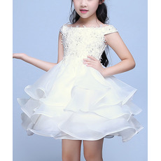 Affordable Cute A-Line Off-the-shoulder Short Organza Tutu Flower Girl Dress