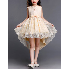 Designer High-Low Short Lace Little Girls Party Dress with Bows