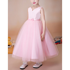 Lovely Princess Ball Gown Sleeveless Tea Length Satin Organza Flower Girl Dress