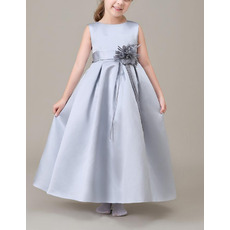 Inexpensive Cute Princess Sleeveless Ankle Length Satin Flower Girl Dress
