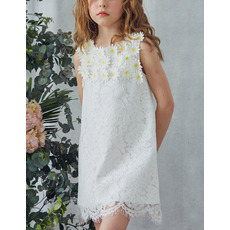 Pretty Column Mini Lace Easter Little Girls Dress with Appliques