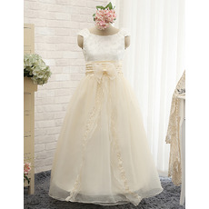 Cheap Floor Length Satin Organza Embroidery Flower Girl Dress