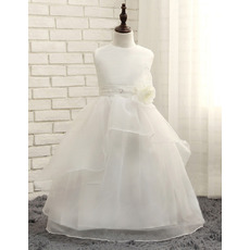 Adorable Floor Length Organza White Flower Girl/ First Communion Dress
